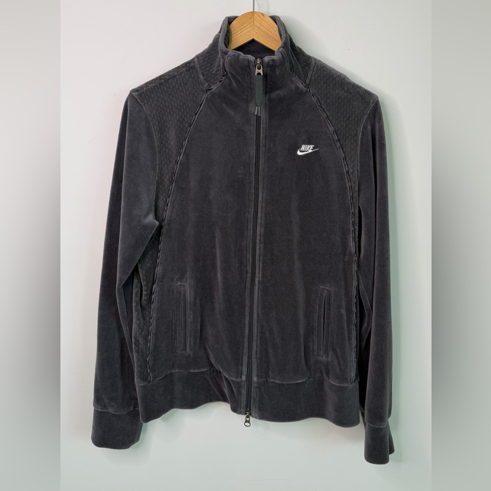 Nike Sportswear Velour Track Jacket Womens L Gray Y2K Style Full Zip